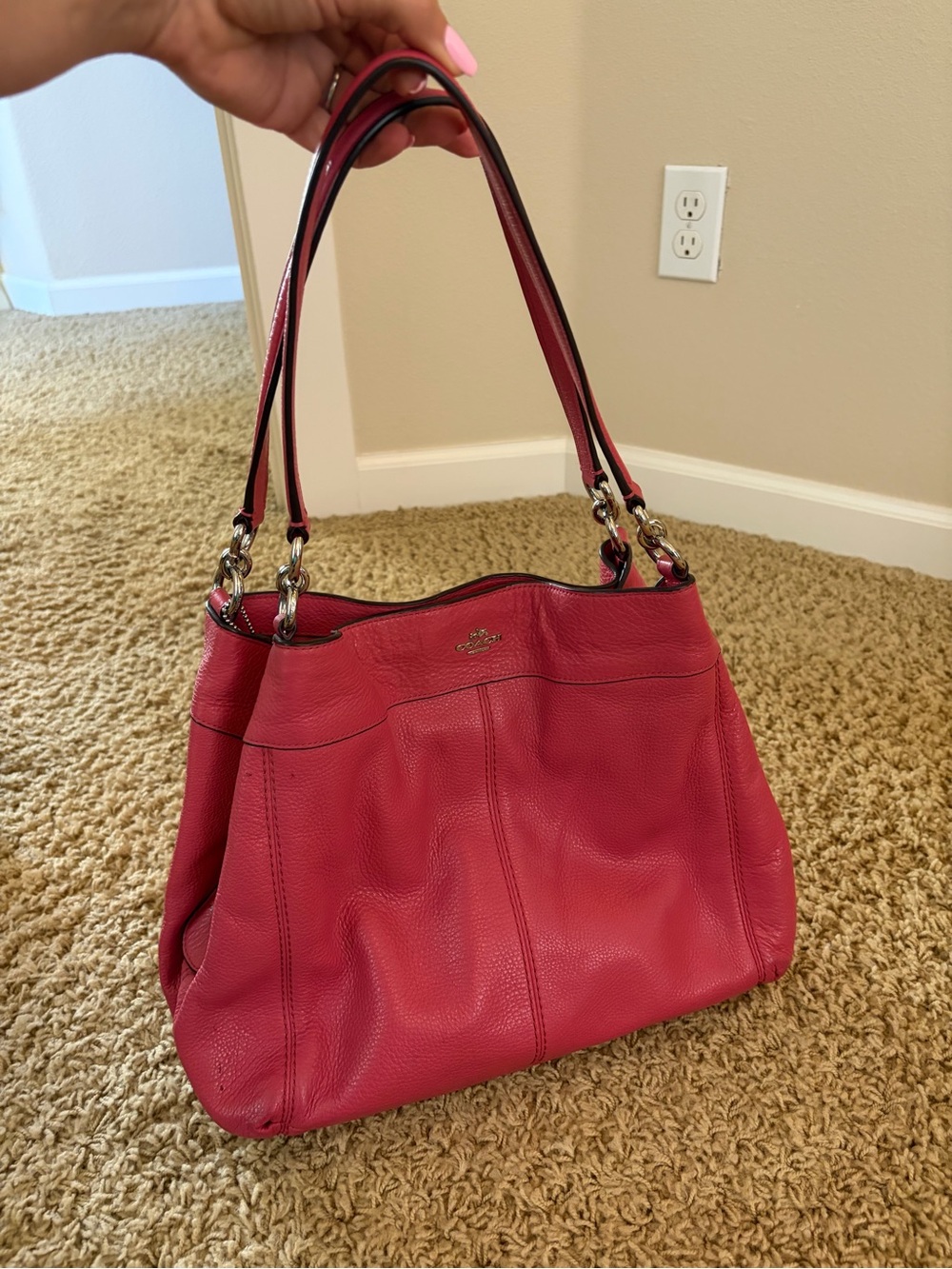 Coach Pebble Leather Shoulder Bag in Berry Pink